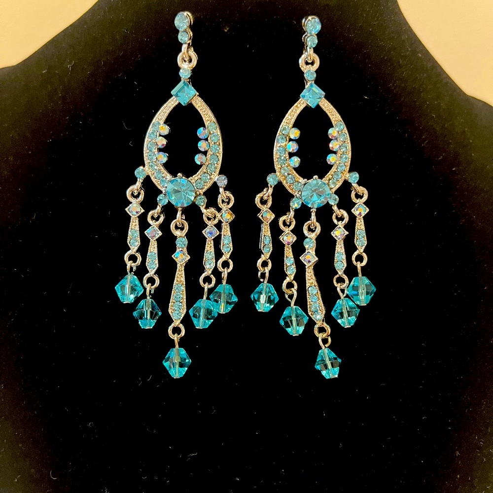 Turquoise and silver chandelier earring